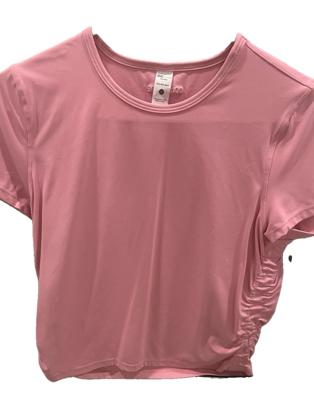 Gold Hinge Pink Short Sleeve Ruched Side Top